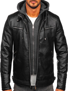 Chaqueta forrada de cuero con capucha para hombre negro Bolf 11Z8063