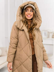 Chaqueta larga acolchada abrigo de invierno con capucha para mujer camel Bolf 5M3173