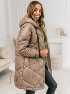 Chaqueta larga acolchada abrigo de invierno con capucha para mujer camel Bolf 5M3189