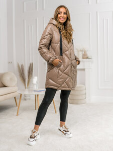 Chaqueta larga acolchada abrigo de invierno con capucha para mujer camel Bolf 5M3189