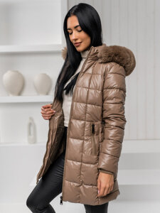 Chaqueta larga acolchada abrigo de invierno con capucha para mujer marrón Bolf 16M9120