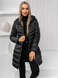 Chaqueta larga acolchada abrigo de invierno con capucha para mujer negro Bolf 11Z8083