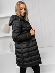 Chaqueta larga acolchada abrigo de invierno con capucha para mujer negro Bolf 11Z8083