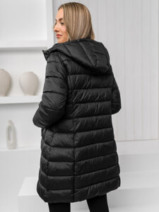 Chaqueta larga acolchada abrigo de invierno con capucha para mujer negro Bolf 11Z8083