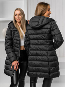 Chaqueta larga acolchada abrigo de invierno con capucha para mujer negro Bolf 11Z8083A