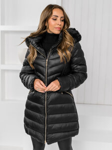 Chaqueta larga acolchada abrigo de invierno con capucha para mujer negro Bolf 5M3162