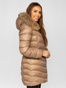 Chaqueta larga acolchada abrigo de invierno con pelo natural para mujer marrón Bolf M688