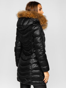 Chaqueta larga acolchada abrigo de invierno con pelo natural para mujer negro Bolf M688