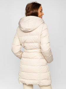 Chaqueta larga acolchada de invierno abrigo con capucha para mujer beige Bolf 7086