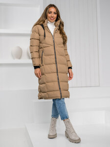 Chaqueta larga acolchada de invierno con capucha abrigo para mujer camel Bolf 5M736