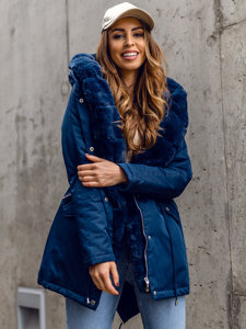 Chaqueta parka con capucha de invierno para mujer azul oscuro Bolf 5M762