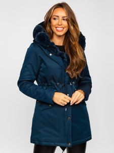 Chaqueta parka con capucha de invierno para mujer azul oscuro Bolf 5M762