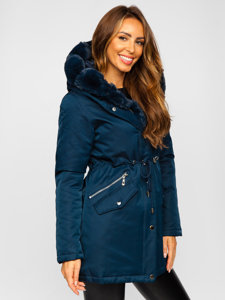 Chaqueta parka con capucha de invierno para mujer azul oscuro Bolf 5M762