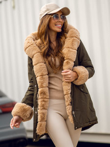 Chaqueta parka con capucha de invierno para mujer caqui Bolf 7033