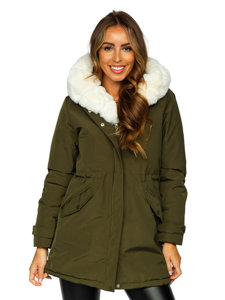 Chaqueta parka con capucha de invierno para mujer caqui Bolf 7034