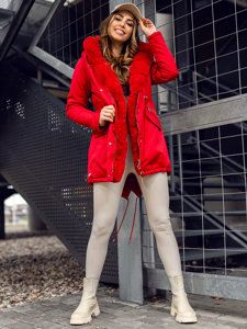 Chaqueta parka con capucha de invierno para mujer rojo Bolf 5M762