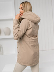 Chaqueta parka de entretiempo con capucha para mujer beige Bolf 7038