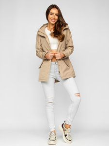 Chaqueta parka de entretiempo con capucha para mujer beige Bolf 7038