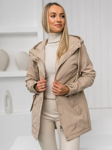 Chaqueta parka de entretiempo con capucha para mujer beige Bolf 7038