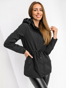 Chaqueta parka de entretiempo con capucha para mujer negro Bolf 7018