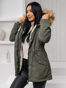 Chaqueta parka de invierno con capucha 2en1 para mujer caqui Bolf 16M9199