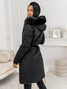 Chaqueta parka de invierno reversible con capucha para mujer negro y gris Bolf 16M9159