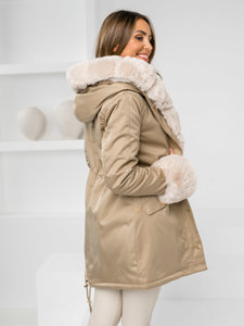 Chaqueta parka larga de invierno con capucha para mujer beige Bolf B553