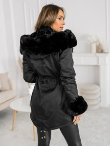 Chaqueta parka larga de invierno con capucha para mujer negro Bolf B553