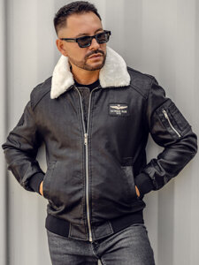 Chaqueta piloto de cuero para hombre negro Bolf EX837A