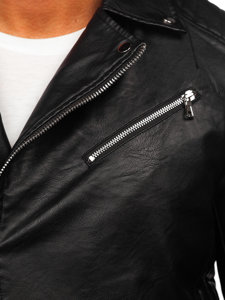 Chaqueta ramonera biker de cuero con capucha para hombre negro Bolf 11Z8005