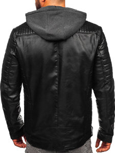 Chaqueta ramonera biker de cuero con capucha para hombre negro Bolf 11Z8005