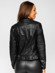 Chaqueta ramonera de cuero ecológico para mujer negro Bolf 11Z8037