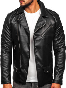 Chaqueta ramonera de cuero para hombre negro Bolf 11Z8014