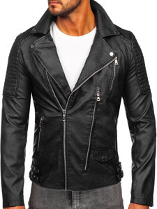 Chaqueta ramonera de cuero para hombre negro Bolf 11Z8026