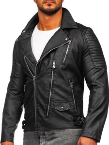 Chaqueta ramonera de cuero para hombre negro Bolf 11Z8026