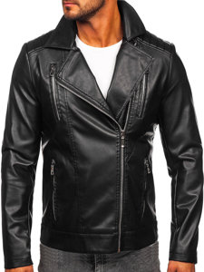 Chaqueta ramonera de cuero para hombre negro Bolf 11Z8056