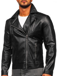 Chaqueta ramonera de cuero para hombre negro Bolf 11Z8056