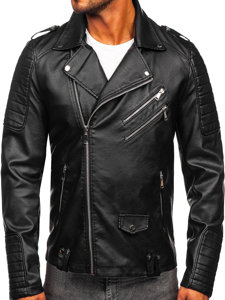 Chaqueta ramonera de cuero para hombre negro Bolf 11Z8065