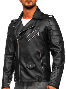 Chaqueta ramonera de cuero para hombre negro Bolf 11Z8065