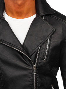 Chaqueta ramonera de cuero para hombre negro Bolf 11Z8067