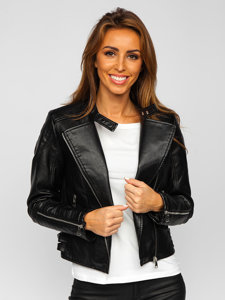 Chaqueta ramonera de cuero para mujer negro Bolf BF5935502