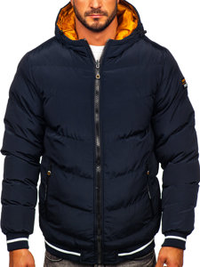 Chaqueta reversible acolchada de invierno para hombre azul oscuro y camel Bolf 7417