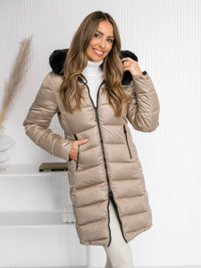 Chaqueta reversible acolchada larga abrigo de invierno con capucha para mujer beige Bolf B8202