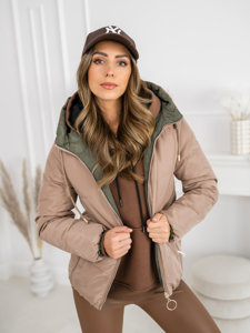 Chaqueta reversible gruesa acolchada de invierno con capucha para mujer beige Bolf B8181