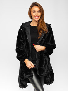 Chaqueta reversible, larga con capucha de invierno para mujer negro Bolf G6010