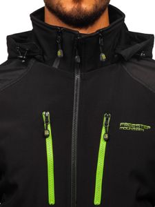 Chaqueta softshell para hombre negro y verde Bolf P191