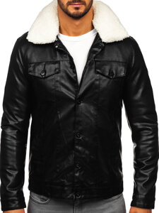 Chaqueta tipo aviador de invierno en cuero para hombre negro Bolf 8830