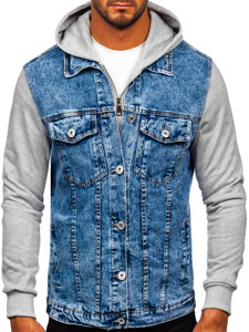 Chaqueta vaquera con capucha para hombre azul Bolf HY1017