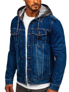 Chaqueta vaquera con capucha para hombre azul oscuro Bolf RB9824-1