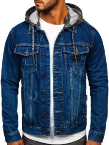 Chaqueta vaquera con capucha para hombre azul oscuro Bolf RB9824-1